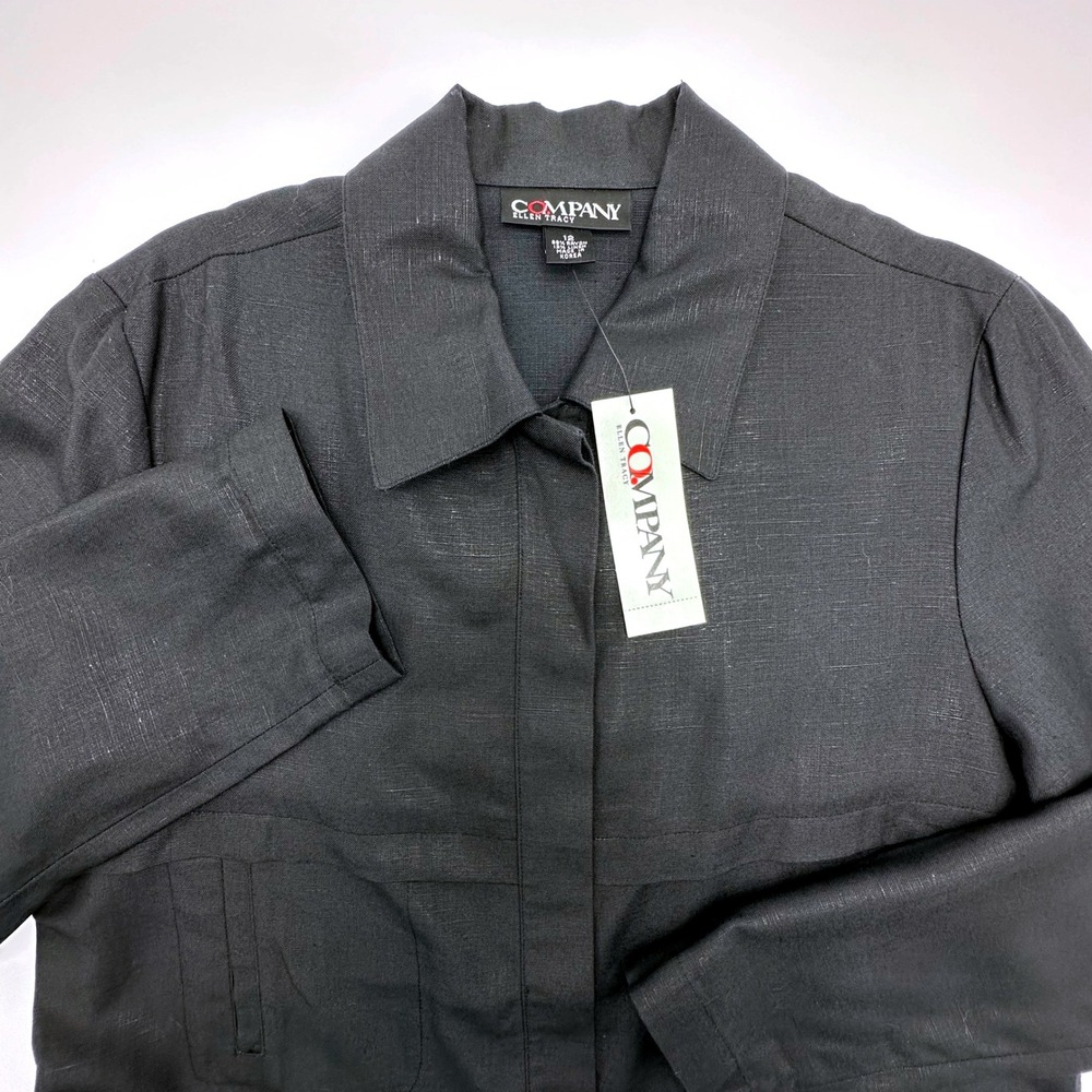 Company Ellen Tracy Black Linen Blend Button Front Jacket Size 12 NWT 80161101